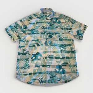Tommy‎ Bahama IslandZone Shirt Men XL Tropical Palm Leaf Hawaiian Silk Coolmax